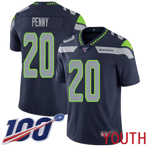 Seattle Seahawks Limited Navy Blue Youth Rashaad Penny Home Jersey NFL Football #20 100th Season Vapor Untouchable